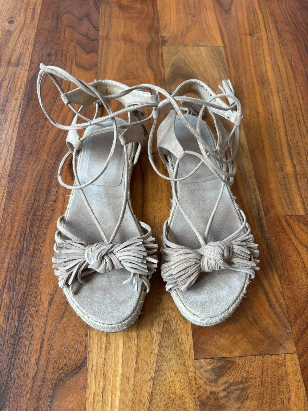 Stuart Weitzman Lace-Up Knotted Espadrille Sandals - Beige